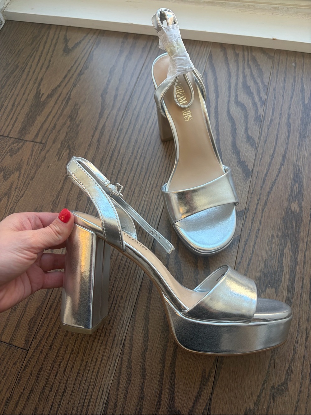 Dream Pairs Silver Platform Block Heel Sandals